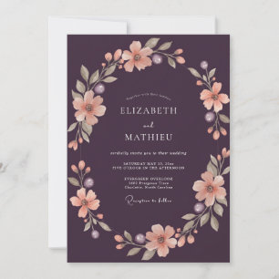 Invitation Couronne de mariage prune abricot