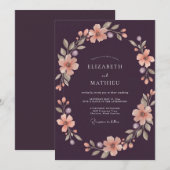 Invitation Couronne de mariage prune abricot (Devant / Derrière)