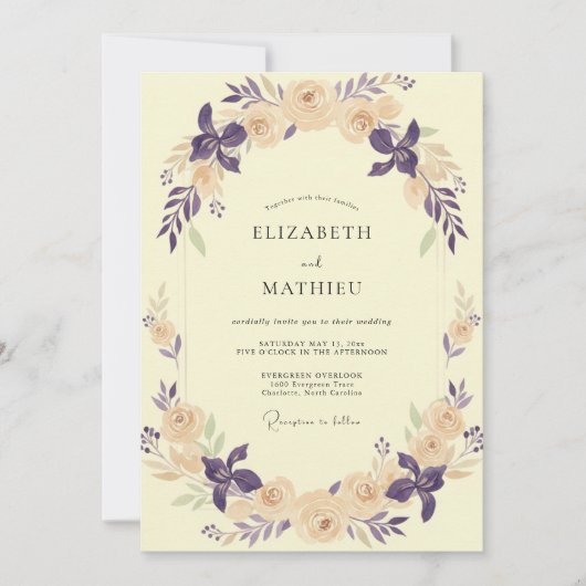 Invitation Couronne de mariage Prune Beurre (Devant)