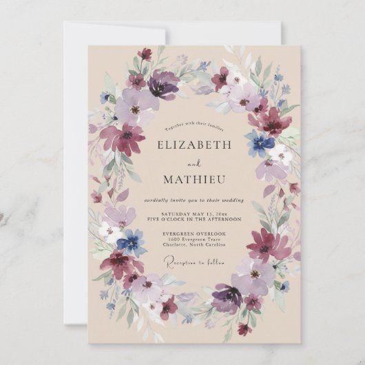Invitation Couronne de mariage Prune Bleuet (Devant)