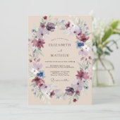 Invitation Couronne de mariage Prune Bleuet (Debout devant)