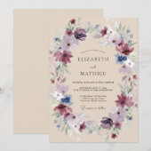 Invitation Couronne de mariage Prune Bleuet (Devant / Derrière)
