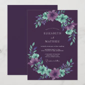 Invitation Couronne de mariage prune et menthe (Devant / Derrière)