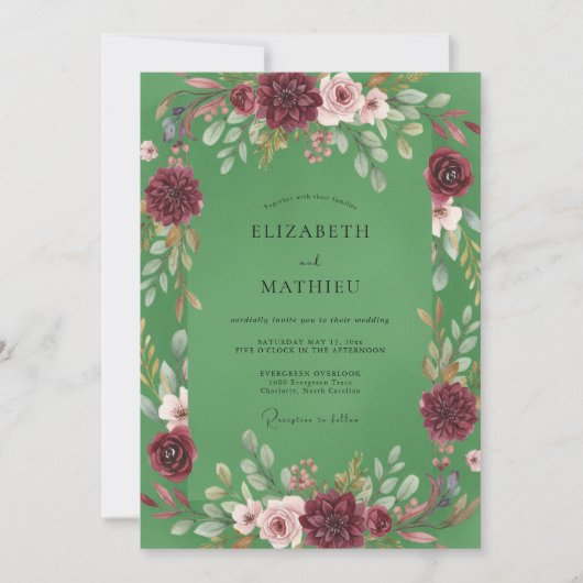 Invitation Couronne de mariage prune pistache (Devant)
