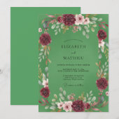 Invitation Couronne de mariage prune pistache (Devant / Derrière)