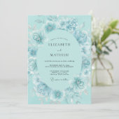 Invitation Couronne de mariage romantique florale sarcelle (Debout devant)