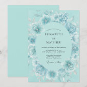 Invitation Couronne de mariage romantique florale sarcelle (Devant / Derrière)