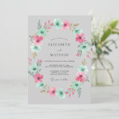 Invitation Couronne de mariage rose aqua (Debout devant)