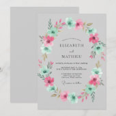 Invitation Couronne de mariage rose aqua (Devant / Derrière)