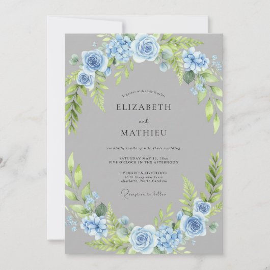 Invitation Couronne de mariage Rose Azur (Devant)