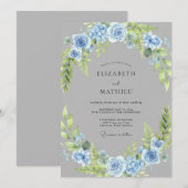 Invitation Couronne de mariage Rose Azur (Devant / Derrière)