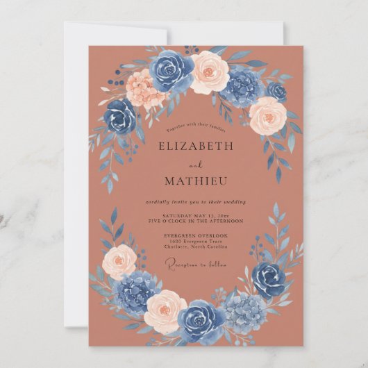 Invitation Couronne de mariage Rose Bleue (Devant)