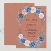 Invitation Couronne de mariage Rose Bleue (Devant / Derrière)