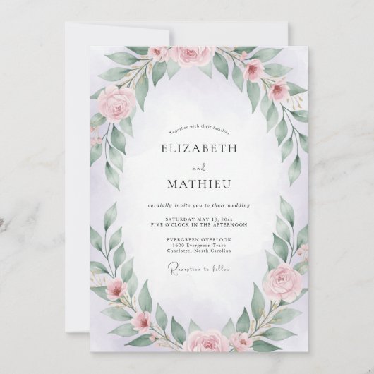 Invitation Couronne de mariage Rose Blush Sage (Devant)
