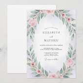 Invitation Couronne de mariage Rose Blush Sage (Devant / Derrière)