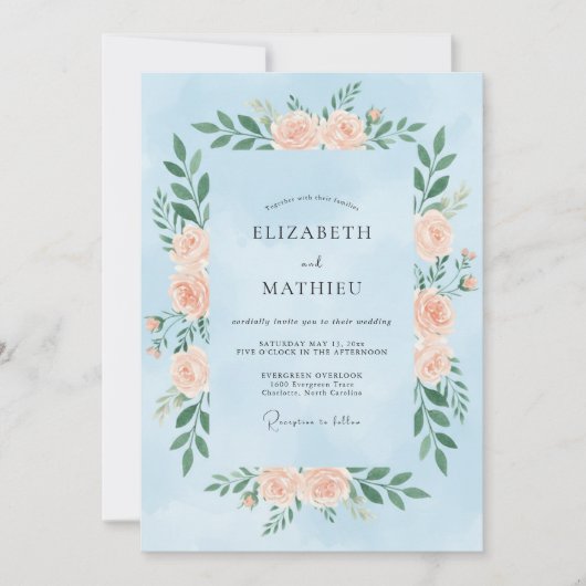 Invitation Couronne de mariage Rose Ciel (Devant)