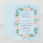 Invitation Couronne de mariage Rose Ciel (Devant / Derrière)