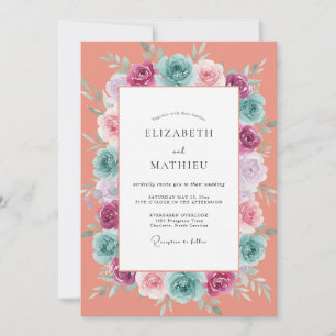 Invitation Couronne de mariage Rose Corail