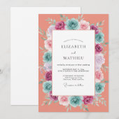 Invitation Couronne de mariage Rose Corail (Devant / Derrière)