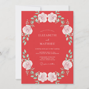Invitation Couronne de mariage rose corail