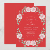 Invitation Couronne de mariage rose corail (Devant / Derrière)