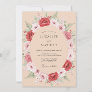 Invitation Couronne de mariage Rose cramoisie