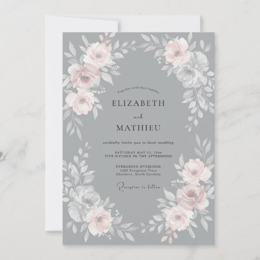 Invitation Couronne de mariage rose gris (Devant)