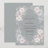 Invitation Couronne de mariage rose gris (Devant / Derrière)