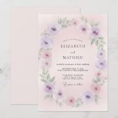 Invitation Couronne de mariage rose lavande (Devant / Derrière)