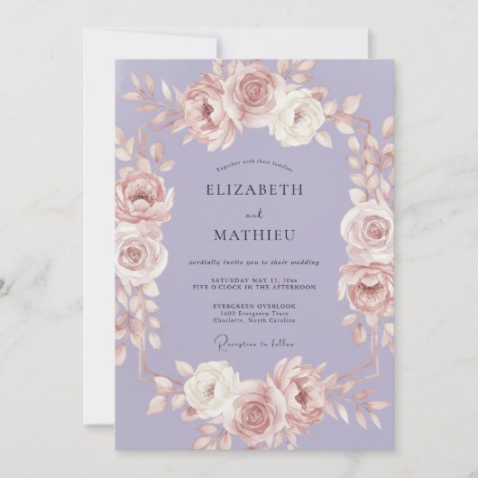 Invitation Couronne de mariage Rose Lavande (Devant)