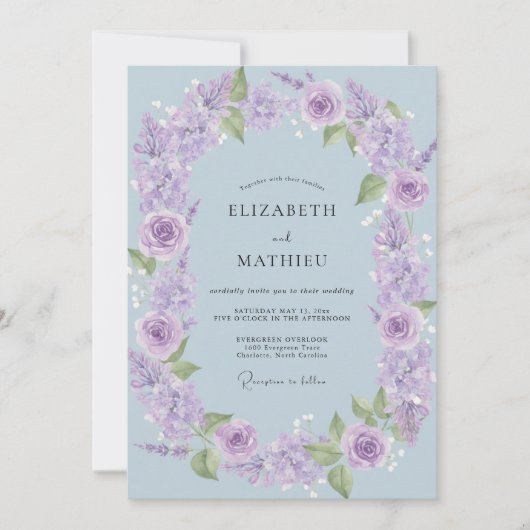 Invitation Couronne de mariage Rose Lilas (Devant)