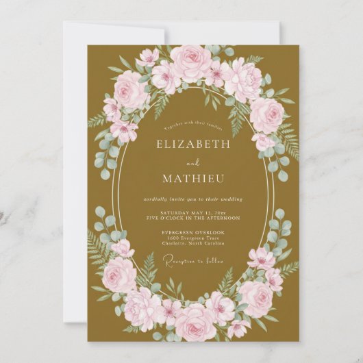 Invitation Couronne de mariage rose moutarde (Devant)
