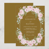Invitation Couronne de mariage rose moutarde (Devant / Derrière)