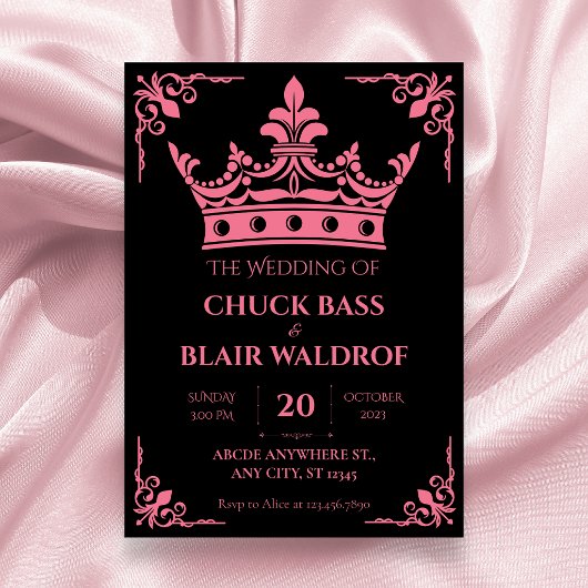 Invitation Couronne de mariage rose noir