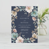 Invitation Couronne de mariage rose pâle Navy (Debout devant)