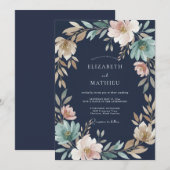 Invitation Couronne de mariage rose pâle Navy (Devant / Derrière)
