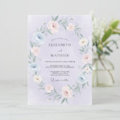 Invitation Couronne de mariage rose pétale de pervenche (Debout devant)
