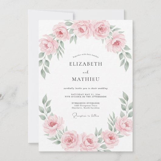 Invitation Couronne de mariage rose poudrée (Devant)