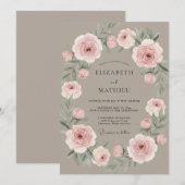 Invitation Couronne de mariage rose poussiéreuse (Devant / Derrière)
