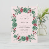 Invitation Couronne de mariage rose sarcelle moderne (Debout devant)
