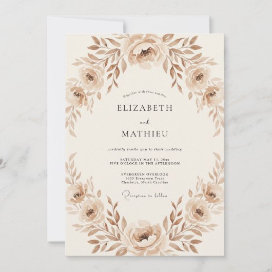 Invitation Couronne de mariage Rose Sépia (Devant)