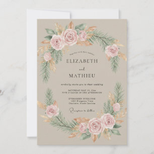 Invitation Couronne de mariage rose taupe