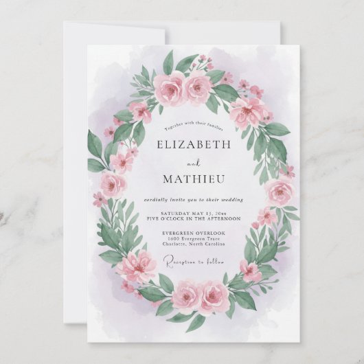 Invitation Couronne de mariage rose tendre (Devant)