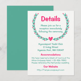 Invitation Couronne de mariage rose vert turquoise avec détai