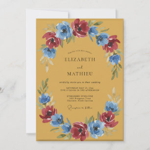 Invitation Couronne de mariage Rouge Cramoisi Doré