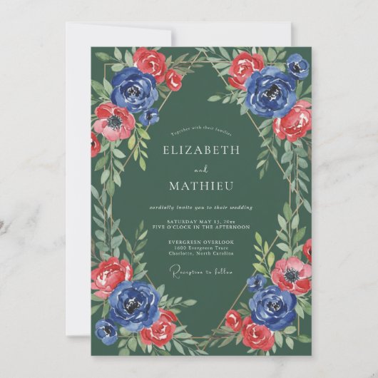 Invitation Couronne de mariage Rubis Émeraude (Devant)