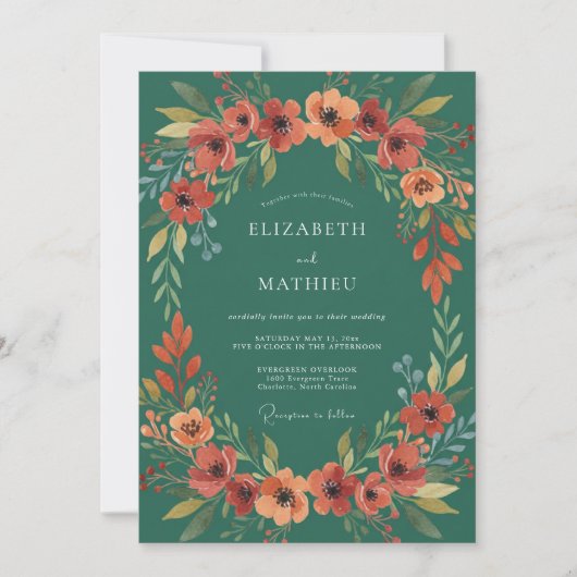Invitation Couronne de mariage Rust Seafoam (Devant)