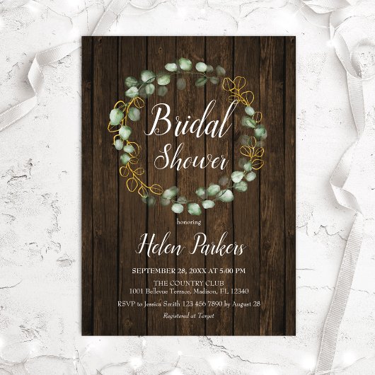 Invitation Couronne de mariage rustique en eucalyptus
