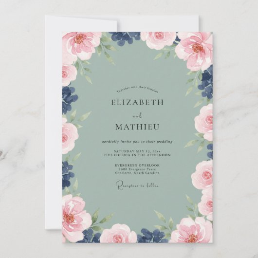 Invitation Couronne de mariage Sage Indigo (Devant)