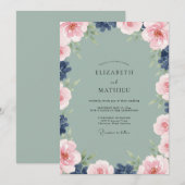 Invitation Couronne de mariage Sage Indigo (Devant / Derrière)
